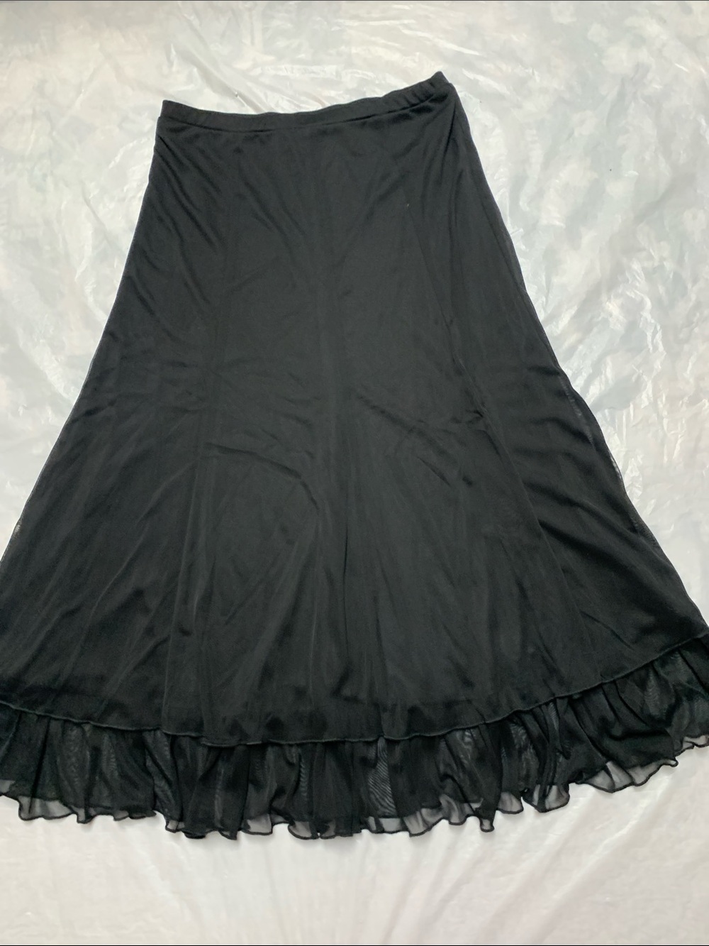 Connected Vintage Y2K Black Mesh Flowy Whimsygoth Witchy Pull On Maxi Skirt Sz M
